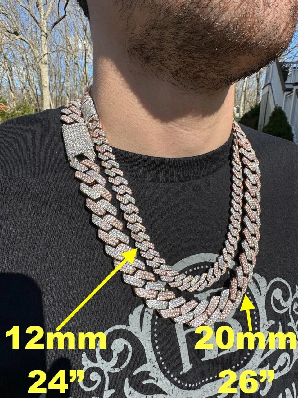 MOISSANITE Real Miami Cuban Link Prong Chain Iced Rose Gold 925 Silver Necklace 4 MOISSANITE Real Miami Cuban Link Prong Chain Iced Rose Gold 925 Silver Necklace - Image 2