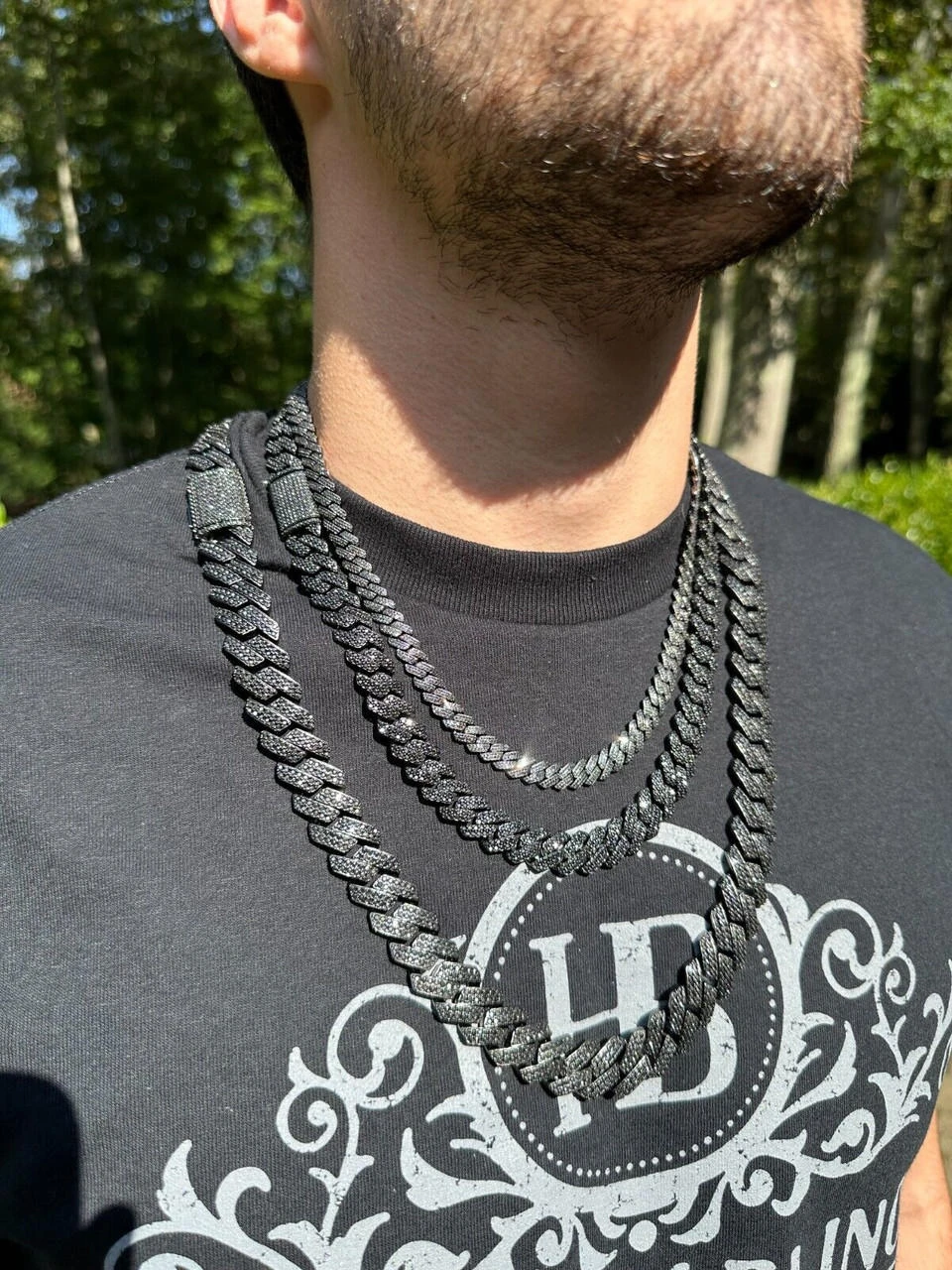 MOISSANITE Real Miami Cuban Link Prong Chain Necklace Black Rhodium 925 Silver 9 MOISSANITE Real Miami Cuban Link Prong Chain Necklace Black Rhodium 925 Silver - Image 7