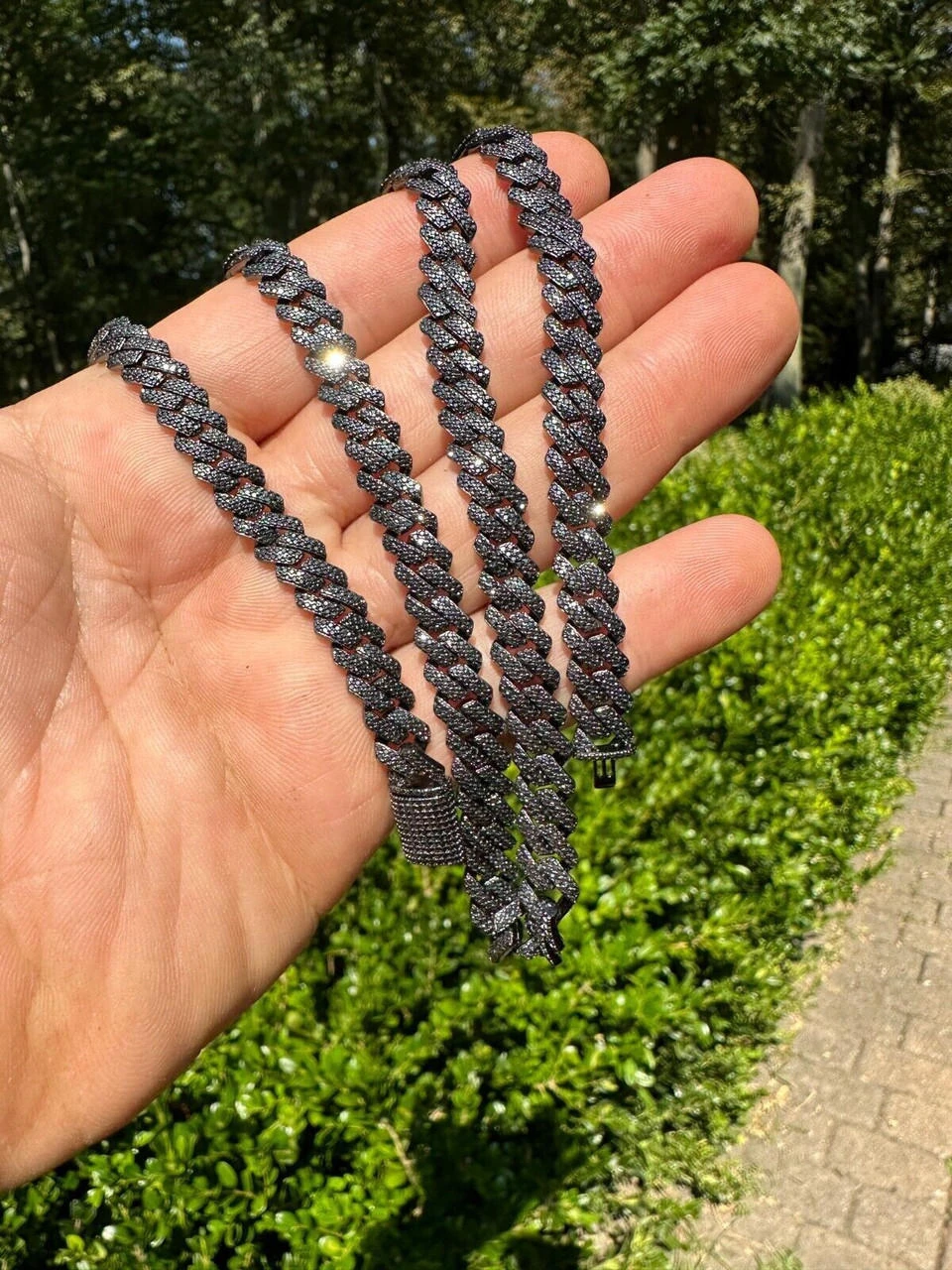 MOISSANITE Real Miami Cuban Link Prong Chain Necklace Black Rhodium 925 Silver 6 MOISSANITE Real Miami Cuban Link Prong Chain Necklace Black Rhodium 925 Silver - Image 4