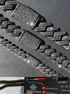 MOISSANITE Real Miami Cuban Link Prong Chain Necklace Black Rhodium 925 Silver