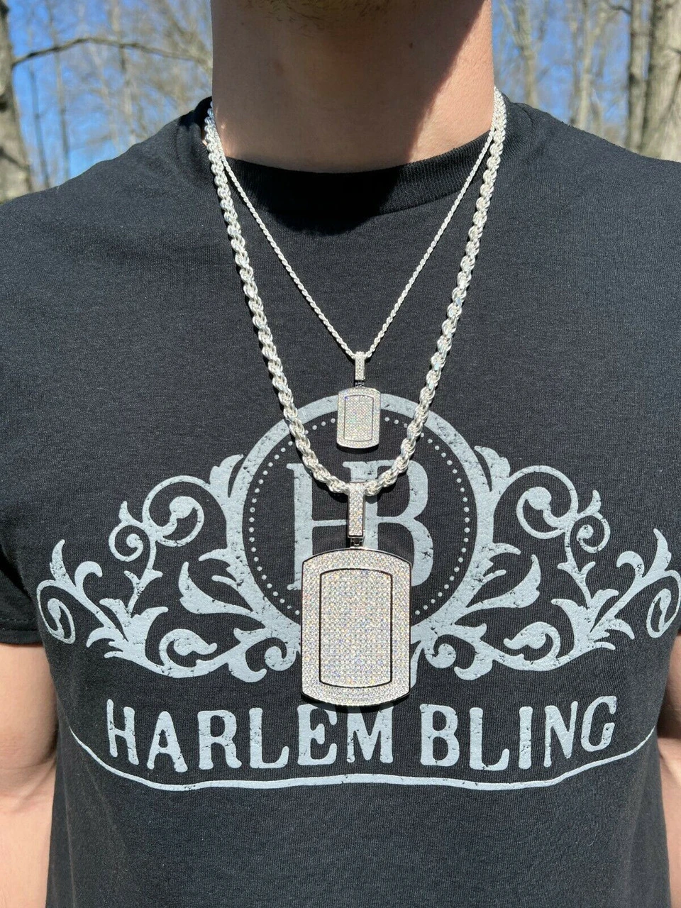 MOISSANITE Real Silver Dog Tag Iced Hip Hop Pendant Necklace Pass Diamond Tester 6 MOISSANITE Real Silver Dog Tag Iced Hip Hop Pendant Necklace Pass Diamond Tester - Image 4