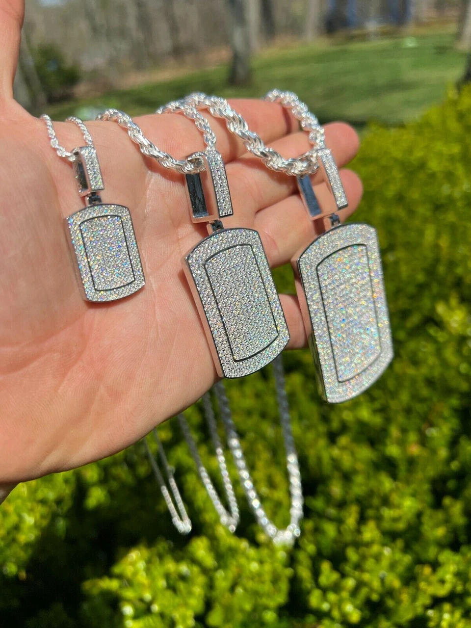 MOISSANITE Real Silver Dog Tag Iced Hip Hop Pendant Necklace Pass Diamond Tester 4 MOISSANITE Real Silver Dog Tag Iced Hip Hop Pendant Necklace Pass Diamond Tester - Image 2