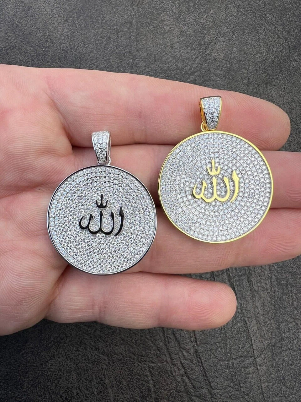 MOISSANITE Real Silver / Gold Allah Medallion Islamic Necklace Pass Diamond Test 4 MOISSANITE Real Silver / Gold Allah Medallion Islamic Necklace Pass Diamond Test - Image 2