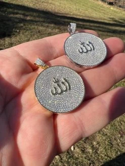 MOISSANITE Real Silver / Gold Allah Medallion Islamic Necklace Pass Diamond Test 28 MOISSANITE Real Silver / Gold Allah Medallion Islamic Necklace Pass Diamond Test -Harlem Bling Shop harlembling moissanite real silver gold allah medallion islamic necklace pass diamond test 88058.1674149414