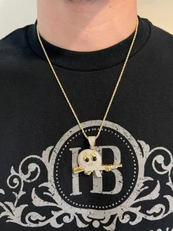 MOISSANITE Real Silver / Gold Angry Emoji W. AK47 Gun Necklace Pass Diamond Test -Harlem Bling Shop harlembling moissanite real silver gold angry emoji w ak47 gun necklace pass diamond test 12757.1674149403