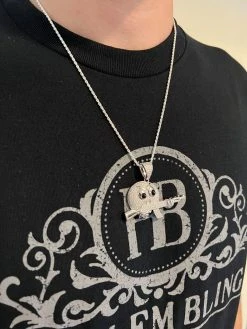 MOISSANITE Real Silver / Gold Angry Emoji W. AK47 Gun Necklace Pass Diamond Test -Harlem Bling Shop harlembling moissanite real silver gold angry emoji w ak47 gun necklace pass diamond test 27062.1674149354