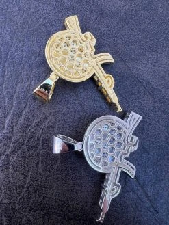 MOISSANITE Real Silver / Gold Angry Emoji W. AK47 Gun Necklace Pass Diamond Test -Harlem Bling Shop harlembling moissanite real silver gold angry emoji w ak47 gun necklace pass diamond test 32132.1674149495