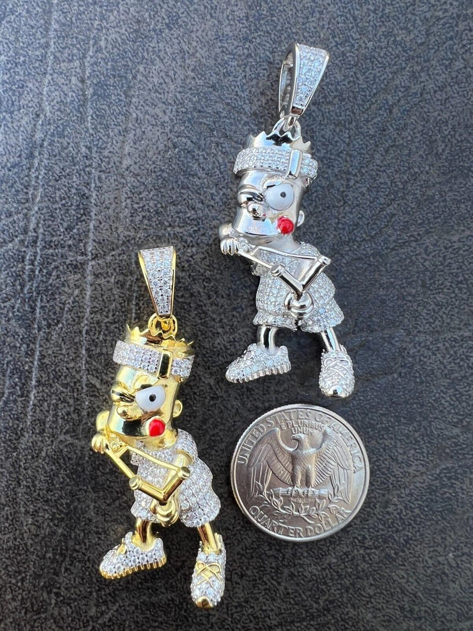 MOISSANITE Real Silver / Gold Iced Bart Simpson Pendant Necklace Diamond Test ✅ 7 MOISSANITE Real Silver / Gold Iced Bart Simpson Pendant Necklace Diamond Test ✅ - Image 5
