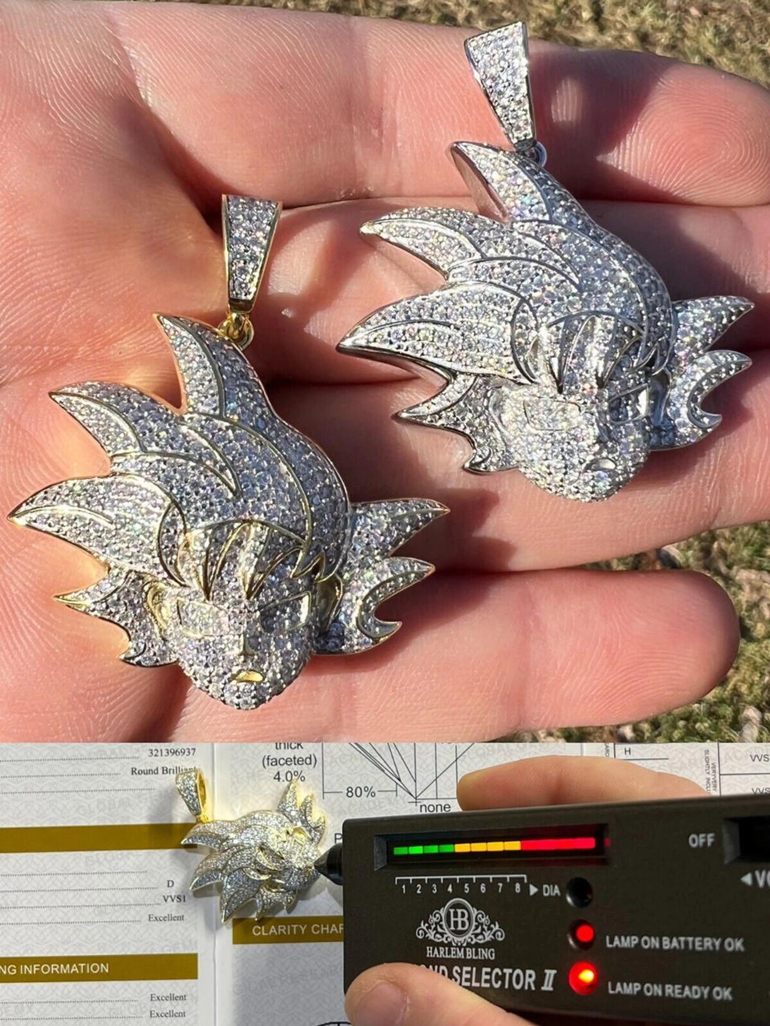 MOISSANITE Real Silver / Gold Iced Goku Saiyan Dragon Ball Z Pendant Necklace 3 MOISSANITE Real Silver / Gold Iced Goku Saiyan Dragon Ball Z Pendant Necklace