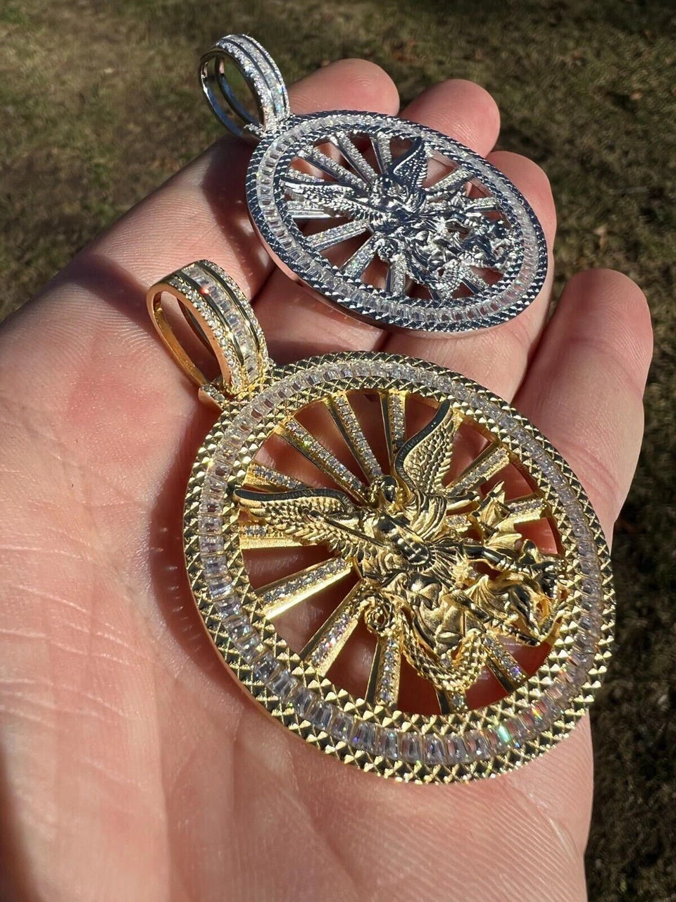 MOISSANITE Real Silver / Gold Michael Archangel Pendant Iced Baguette Medallion 8 MOISSANITE Real Silver / Gold Michael Archangel Pendant Iced Baguette Medallion - Image 6