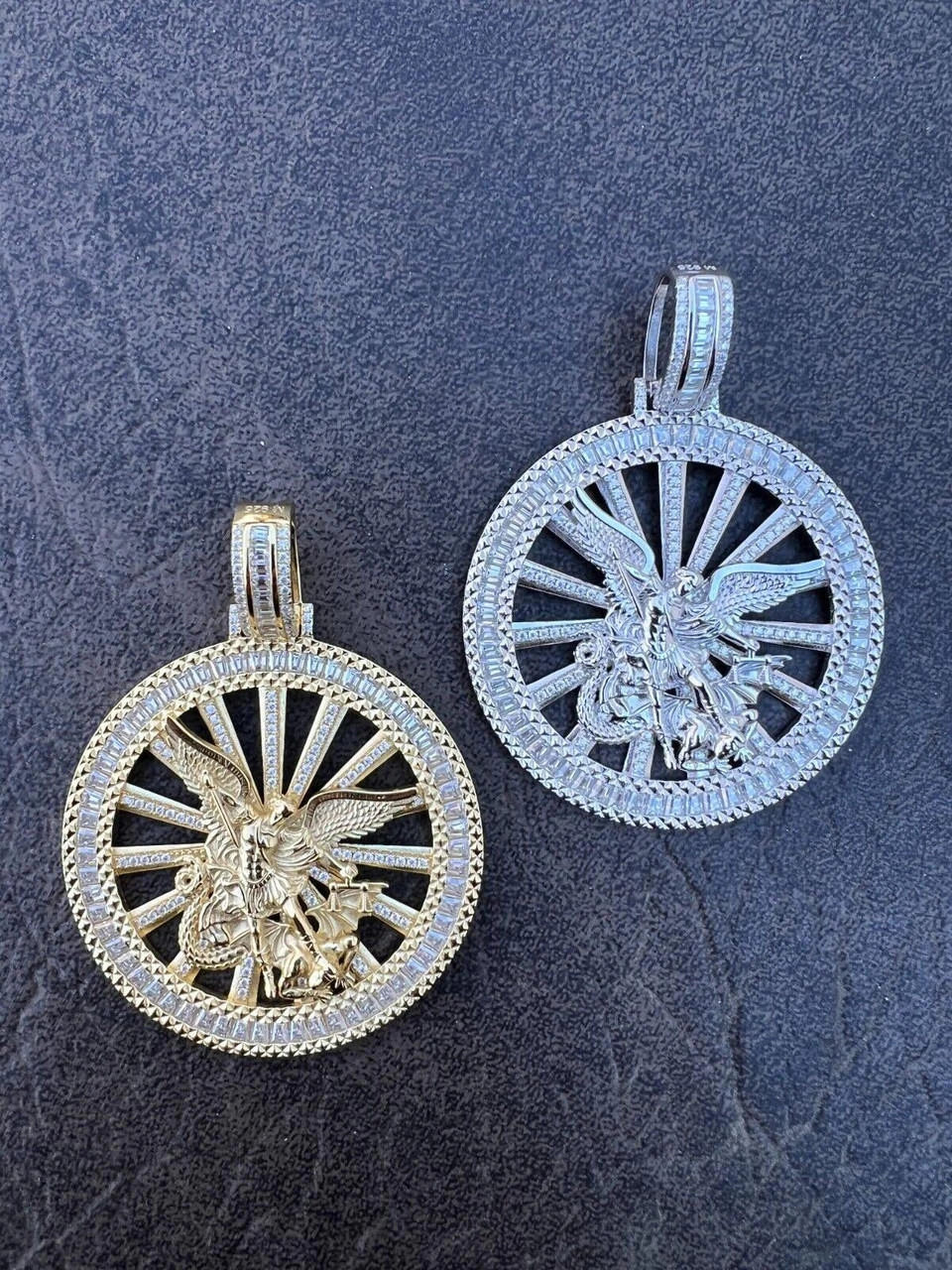 MOISSANITE Real Silver / Gold Michael Archangel Pendant Iced Baguette Medallion 15 MOISSANITE Real Silver / Gold Michael Archangel Pendant Iced Baguette Medallion - Image 13