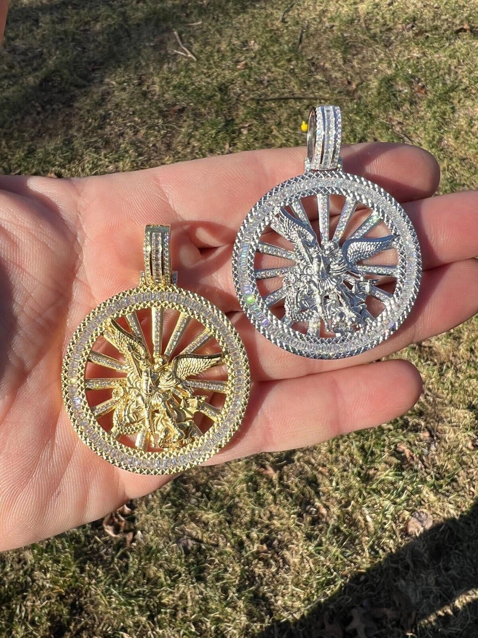 MOISSANITE Real Silver / Gold Michael Archangel Pendant Iced Baguette Medallion 7 MOISSANITE Real Silver / Gold Michael Archangel Pendant Iced Baguette Medallion - Image 5