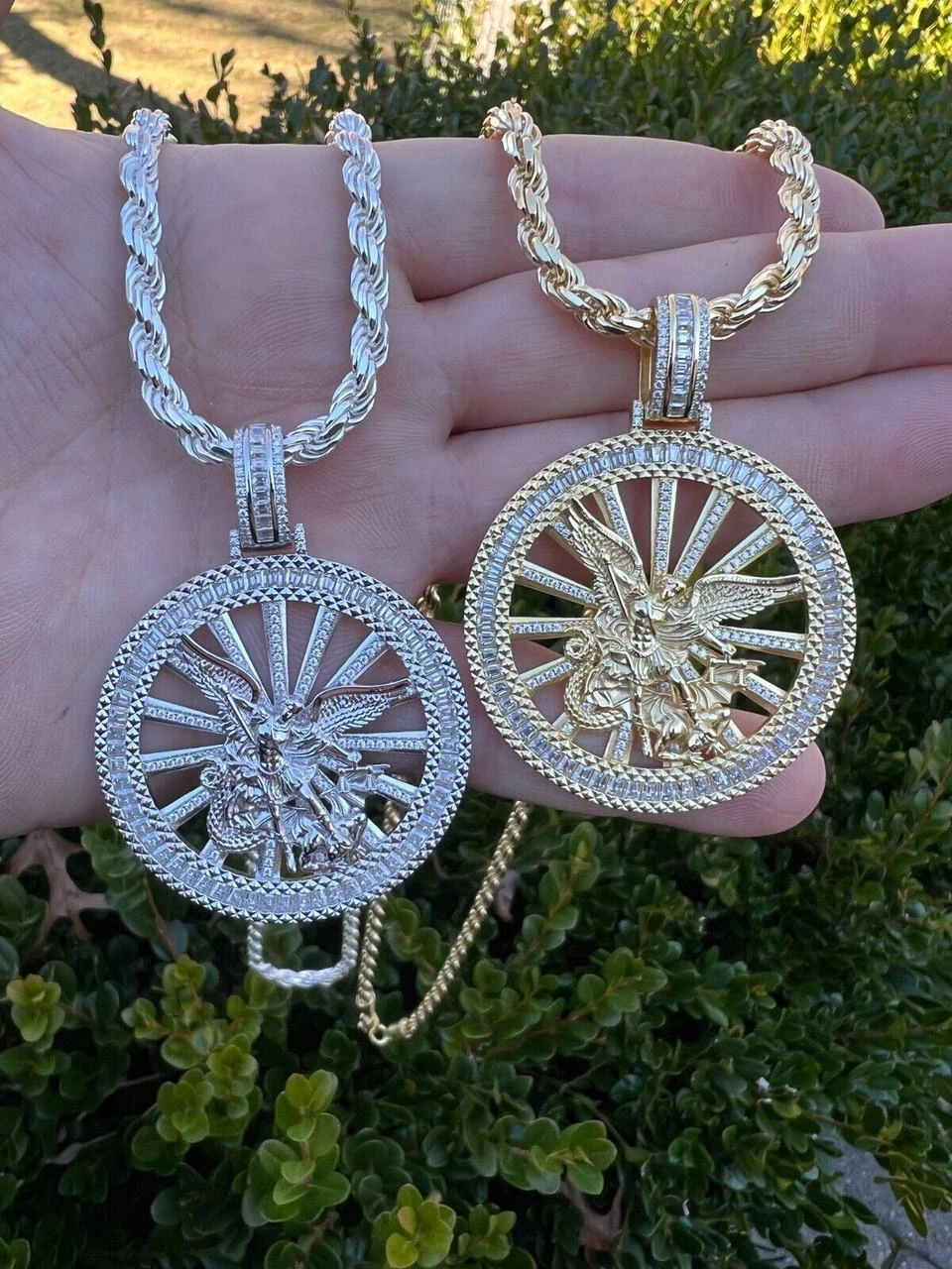 MOISSANITE Real Silver / Gold Michael Archangel Pendant Iced Baguette Medallion 10 MOISSANITE Real Silver / Gold Michael Archangel Pendant Iced Baguette Medallion - Image 8