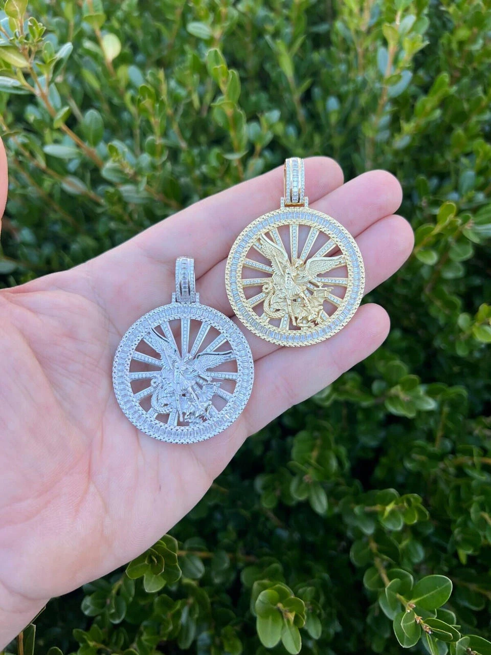 MOISSANITE Real Silver / Gold Michael Archangel Pendant Iced Baguette Medallion 19 MOISSANITE Real Silver / Gold Michael Archangel Pendant Iced Baguette Medallion - Image 17