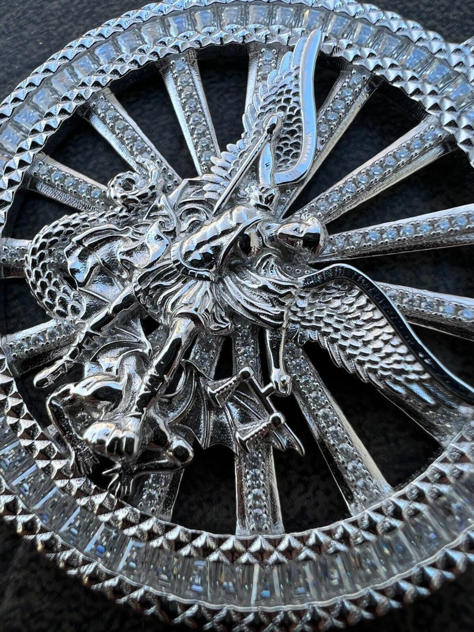 MOISSANITE Real Silver / Gold Michael Archangel Pendant Iced Baguette Medallion 17 MOISSANITE Real Silver / Gold Michael Archangel Pendant Iced Baguette Medallion - Image 15