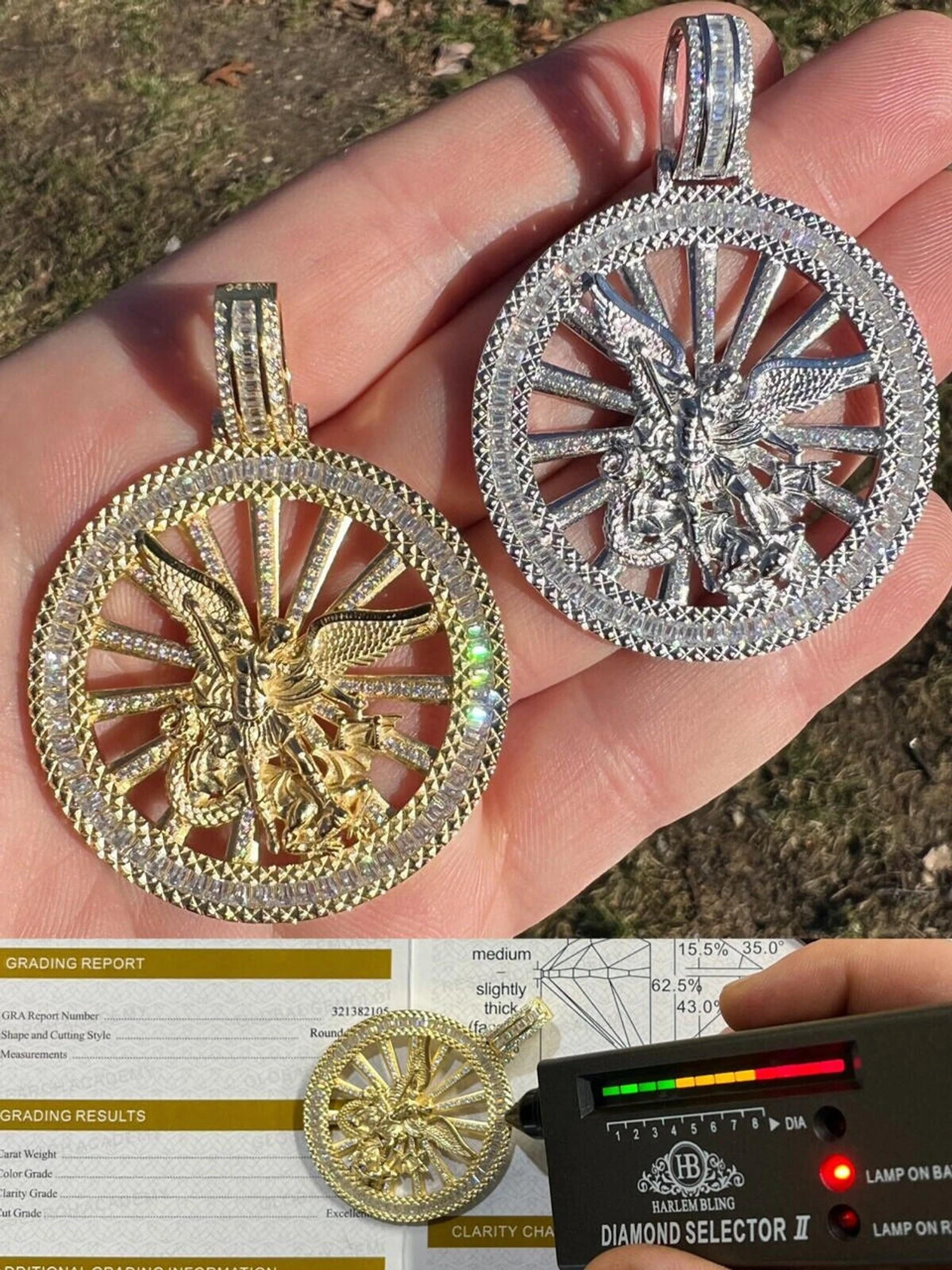 MOISSANITE Real Silver / Gold Michael Archangel Pendant Iced Baguette Medallion 3 MOISSANITE Real Silver / Gold Michael Archangel Pendant Iced Baguette Medallion