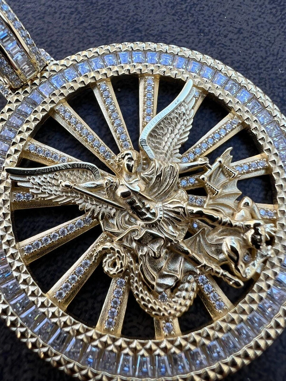MOISSANITE Real Silver / Gold Michael Archangel Pendant Iced Baguette Medallion 16 MOISSANITE Real Silver / Gold Michael Archangel Pendant Iced Baguette Medallion - Image 14