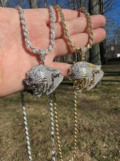 MOISSANITE Real Silver / Gold Panther Puma Cougar Necklace Pass Diamond Test 21 MOISSANITE Real Silver / Gold Panther Puma Cougar Necklace Pass Diamond Test -Harlem Bling Shop harlembling moissanite real silver gold panther puma cougar necklace pass diamond test 42192.1674149345