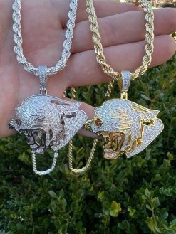 MOISSANITE Real Silver / Gold Panther Puma Cougar Necklace Pass Diamond Test 32 MOISSANITE Real Silver / Gold Panther Puma Cougar Necklace Pass Diamond Test -Harlem Bling Shop harlembling moissanite real silver gold panther puma cougar necklace pass diamond test 82874.1674149372