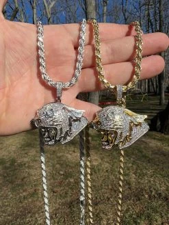 MOISSANITE Real Silver / Gold Panther Puma Cougar Necklace Pass Diamond Test 30 MOISSANITE Real Silver / Gold Panther Puma Cougar Necklace Pass Diamond Test -Harlem Bling Shop harlembling moissanite real silver gold panther puma cougar necklace pass diamond test 99332.1674149428