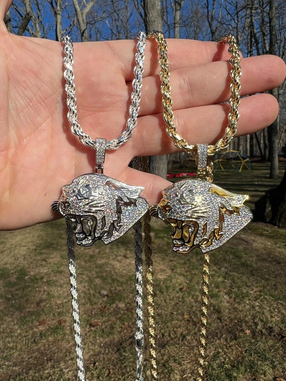 MOISSANITE Real Silver / Gold Panther Puma Cougar Necklace Pass Diamond Test 14 MOISSANITE Real Silver / Gold Panther Puma Cougar Necklace Pass Diamond Test - Image 12