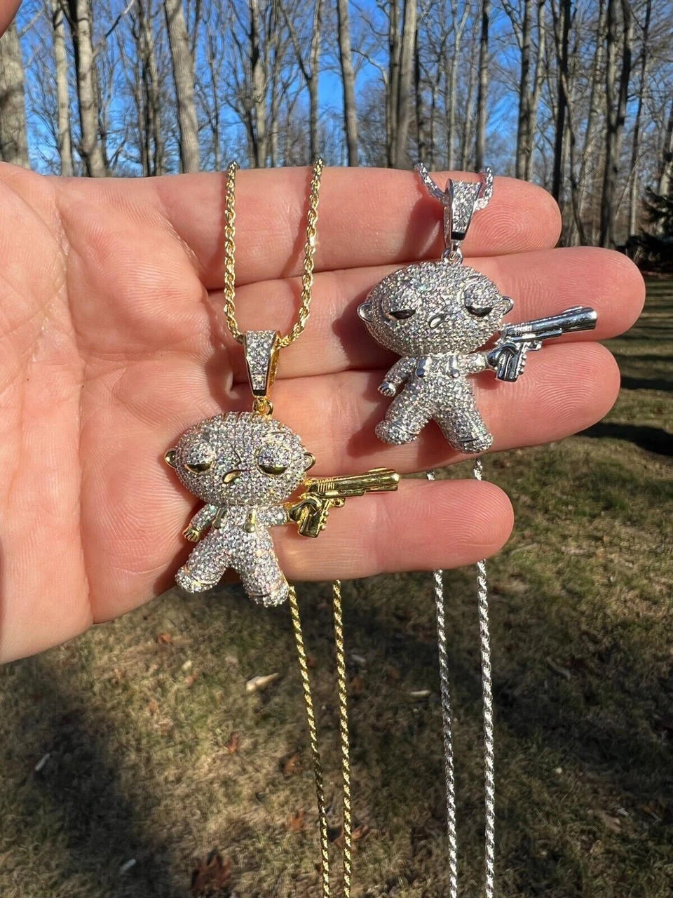 MOISSANITE Real Silver / Gold Stewie Griffin Family Guy Necklace Diamond Test ✅ 13 MOISSANITE Real Silver / Gold Stewie Griffin Family Guy Necklace Diamond Test ✅ - Image 11