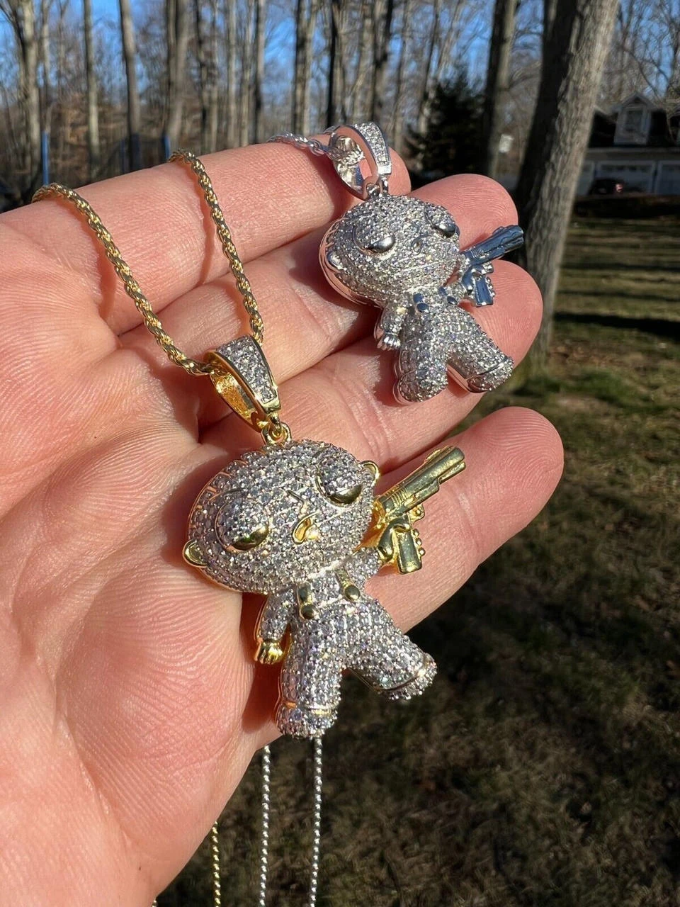 MOISSANITE Real Silver / Gold Stewie Griffin Family Guy Necklace Diamond Test ✅ 14 MOISSANITE Real Silver / Gold Stewie Griffin Family Guy Necklace Diamond Test ✅ - Image 12