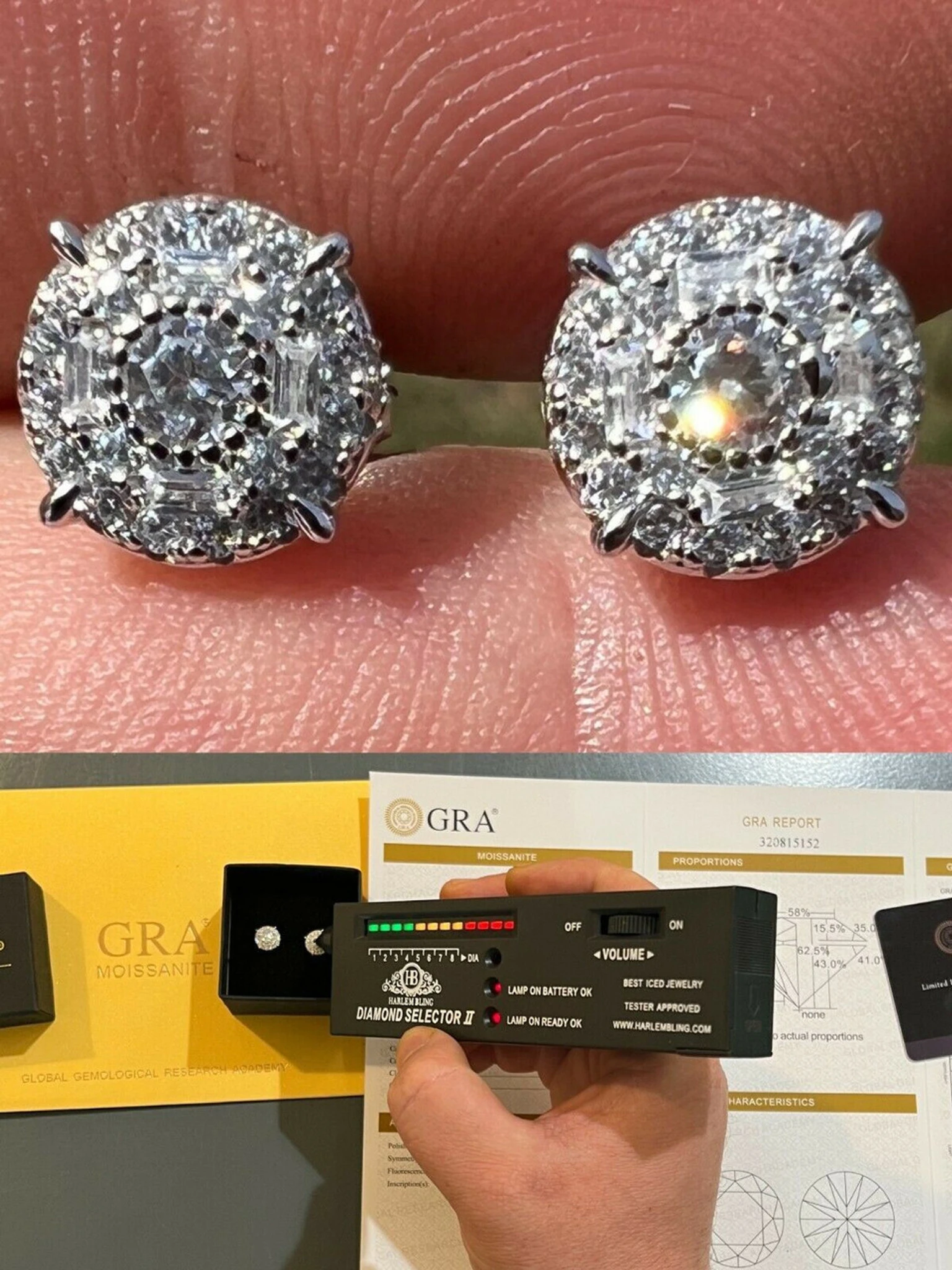 Moissanite Real Silver Hip Hop 8mm Earrings Round Cluster Stud Pass Diamond Test 3 Moissanite Real Silver Hip Hop 8mm Earrings Round Cluster Stud Pass Diamond Test