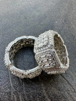 MOISSANITE Real Solid 925 Silver Mens Baguette Pinky RING Iced 12mm Wedding Band -Harlem Bling Shop harlembling moissanite real solid 925 silver mens baguette pinky ring iced 12mm wedding band 02091.1680291955