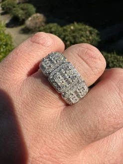 MOISSANITE Real Solid 925 Silver Mens Baguette Pinky RING Iced 12mm Wedding Band -Harlem Bling Shop harlembling moissanite real solid 925 silver mens baguette pinky ring iced 12mm wedding band 04138.1680291854