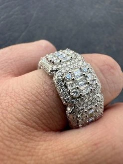 MOISSANITE Real Solid 925 Silver Mens Baguette Pinky RING Iced 12mm Wedding Band -Harlem Bling Shop harlembling moissanite real solid 925 silver mens baguette pinky ring iced 12mm wedding band 08993.1680291855