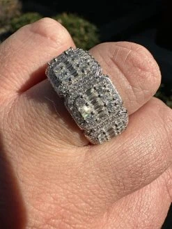 MOISSANITE Real Solid 925 Silver Mens Baguette Pinky RING Iced 12mm Wedding Band -Harlem Bling Shop harlembling moissanite real solid 925 silver mens baguette pinky ring iced 12mm wedding band 10486.1680292064
