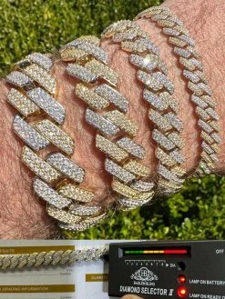 MOISSANITE Real Solid Miami Cuban Link Prong Bracelet Iced 14k Gold & 925 Silver