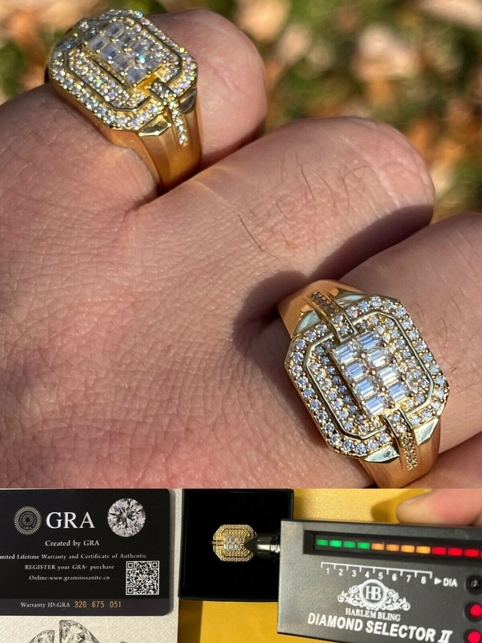 MOISSANITE Ring Real 14k Gold Vermeil Iced Baguette Hip Hop Passes Diamond Test 3 MOISSANITE Ring Real 14k Gold Vermeil Iced Baguette Hip Hop Passes Diamond Test