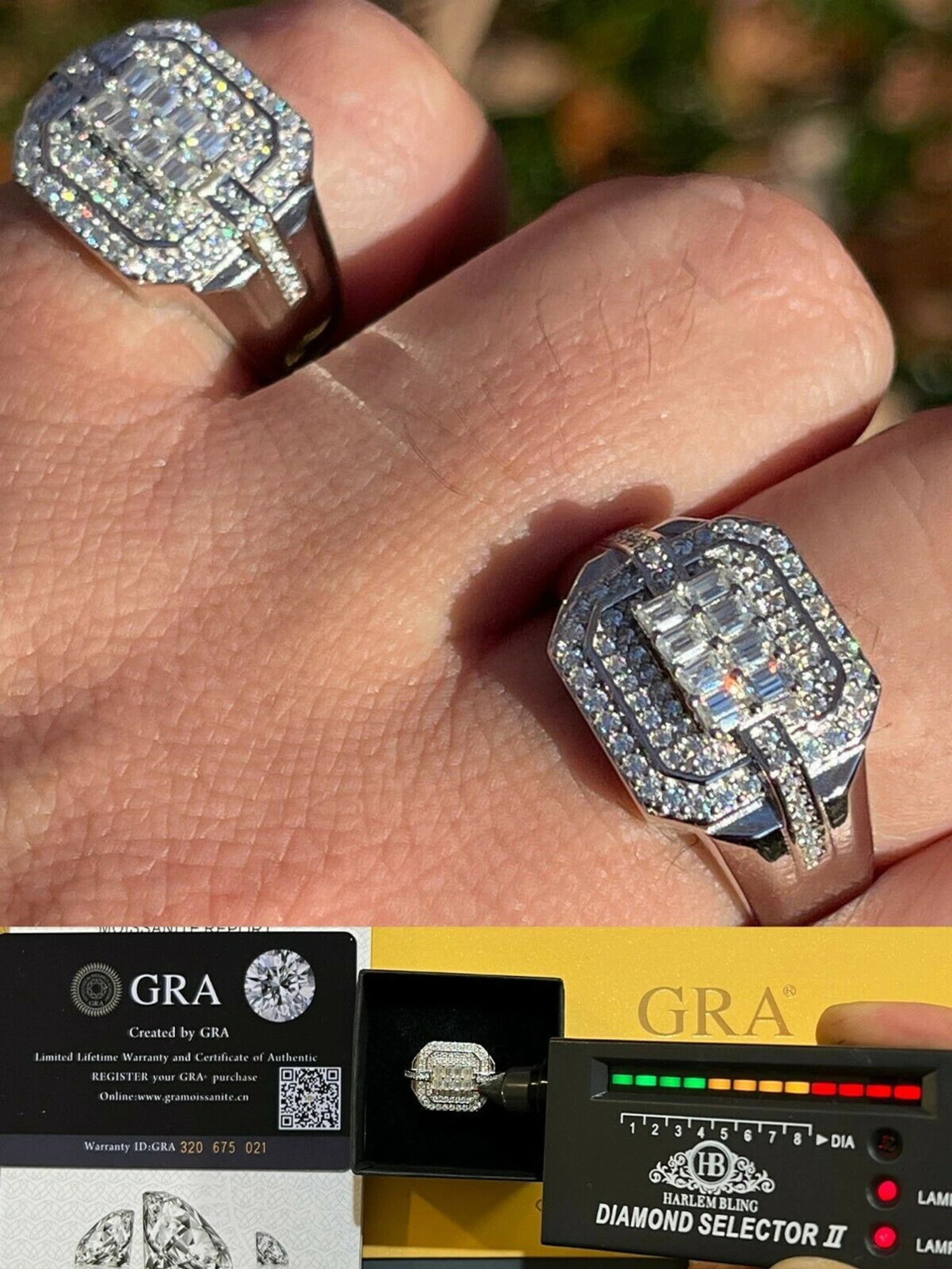 MOISSANITE Ring Real 925 Silver Iced Baguette Pinky Hip Hop Passes Diamond Test 3 MOISSANITE Ring Real 925 Silver Iced Baguette Pinky Hip Hop Passes Diamond Test