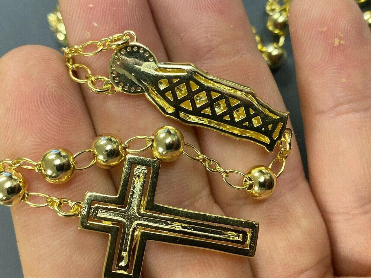 MOISSANITE Rosary Beads Necklace 14k Gold Vermeil 925 Silver Rosario Jesus 30" 13 MOISSANITE Rosary Beads Necklace 14k Gold Vermeil 925 Silver Rosario Jesus 30" - Image 11