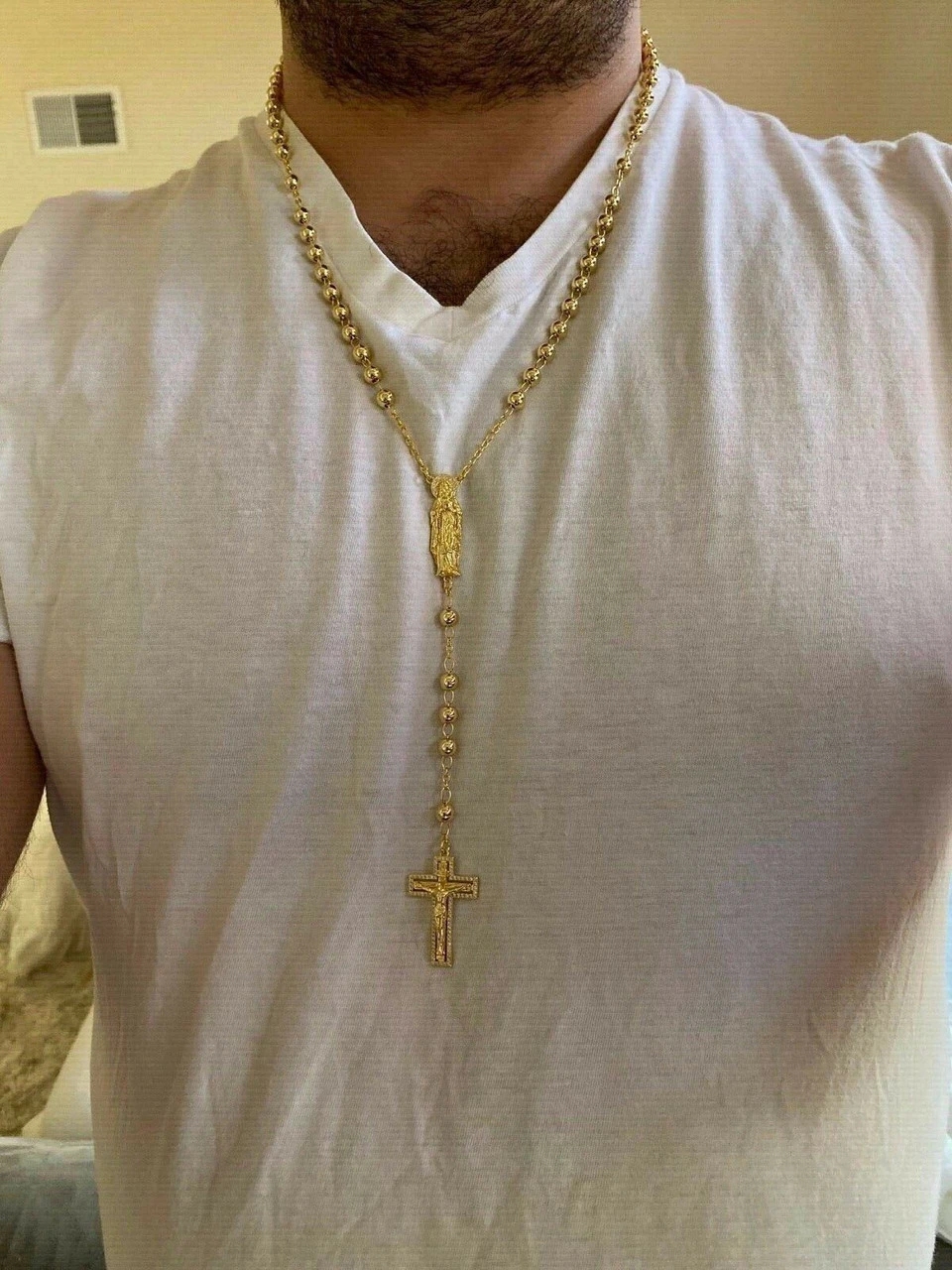 MOISSANITE Rosary Beads Necklace 14k Gold Vermeil 925 Silver Rosario Jesus 30" 5 MOISSANITE Rosary Beads Necklace 14k Gold Vermeil 925 Silver Rosario Jesus 30" - Image 3
