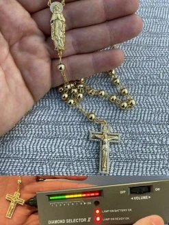 MOISSANITE Rosary Beads Necklace 14k Gold Vermeil 925 Silver Rosario Jesus 30"