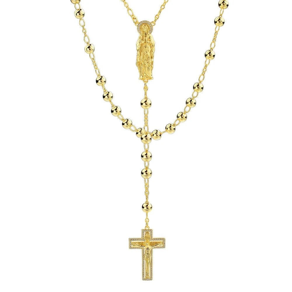 MOISSANITE Rosary Beads Necklace 14k Gold Vermeil 925 Silver Rosario Jesus 30" 4 MOISSANITE Rosary Beads Necklace 14k Gold Vermeil 925 Silver Rosario Jesus 30" - Image 2