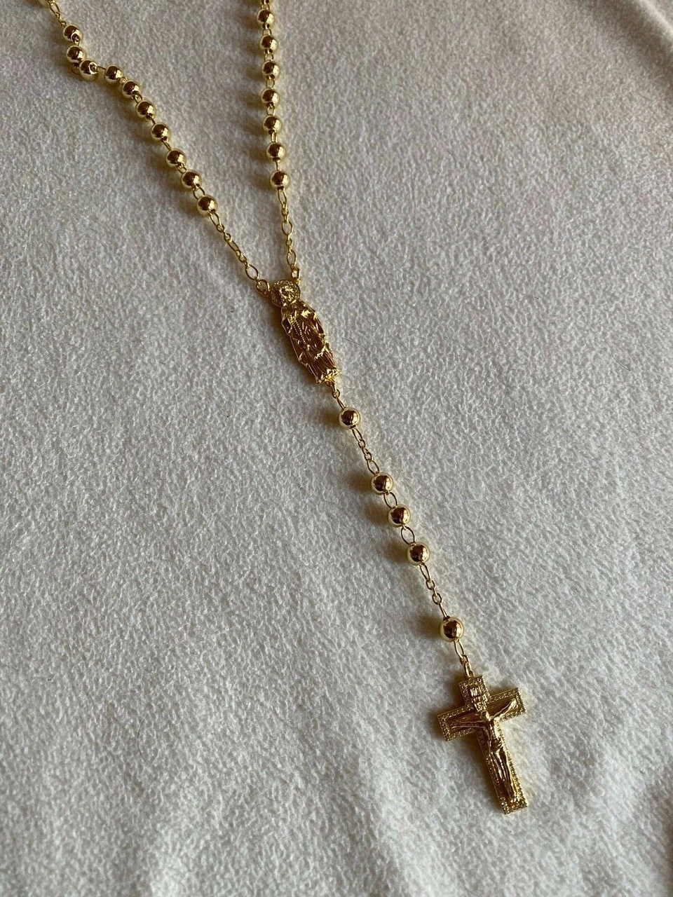 MOISSANITE Rosary Beads Necklace 14k Gold Vermeil 925 Silver Rosario Jesus 30" 7 MOISSANITE Rosary Beads Necklace 14k Gold Vermeil 925 Silver Rosario Jesus 30" - Image 5