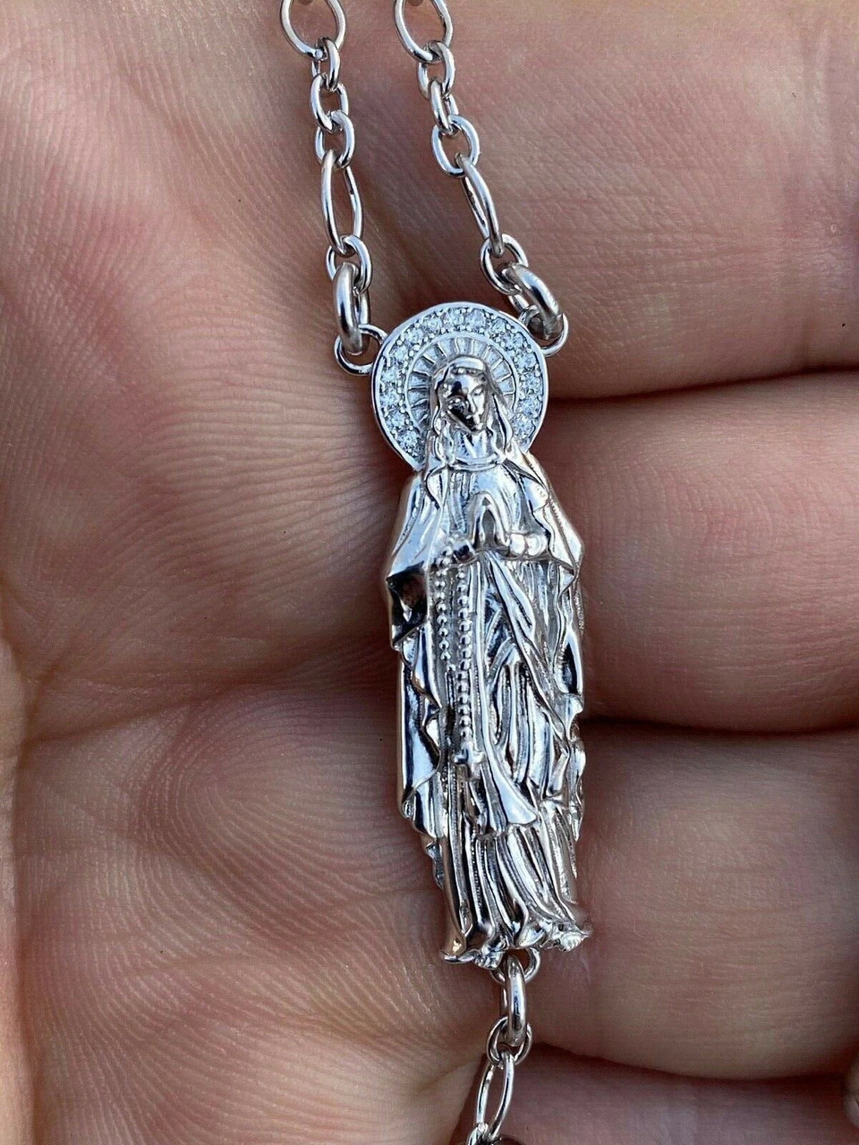 MOISSANITE Rosary Beads Necklace Real 925 Sterling Silver Rosario Jesus 30" 6mm 8 MOISSANITE Rosary Beads Necklace Real 925 Sterling Silver Rosario Jesus 30" 6mm - Image 6