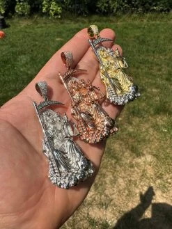 MOISSANITE Santa Muerte Grim Reaper Pendant 925 Silver / 14k Gold Rose Necklace 25 MOISSANITE Santa Muerte Grim Reaper Pendant 925 Silver / 14k Gold Rose Necklace -Harlem Bling Shop harlembling moissanite santa muerte grim reaper pendant 925 silver 14k gold rose necklace 01672.1689723486