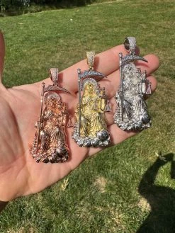 MOISSANITE Santa Muerte Grim Reaper Pendant 925 Silver / 14k Gold Rose Necklace 36 MOISSANITE Santa Muerte Grim Reaper Pendant 925 Silver / 14k Gold Rose Necklace -Harlem Bling Shop harlembling moissanite santa muerte grim reaper pendant 925 silver 14k gold rose necklace 25350.1689723483
