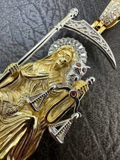 MOISSANITE Santa Muerte Grim Reaper Pendant 925 Silver / 14k Gold Rose Necklace 35 MOISSANITE Santa Muerte Grim Reaper Pendant 925 Silver / 14k Gold Rose Necklace -Harlem Bling Shop harlembling moissanite santa muerte grim reaper pendant 925 silver 14k gold rose necklace 32107.1689723500