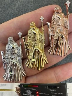 MOISSANITE Santa Muerte Grim Reaper Pendant Skull & AK47 Gun 925 Silver Necklace