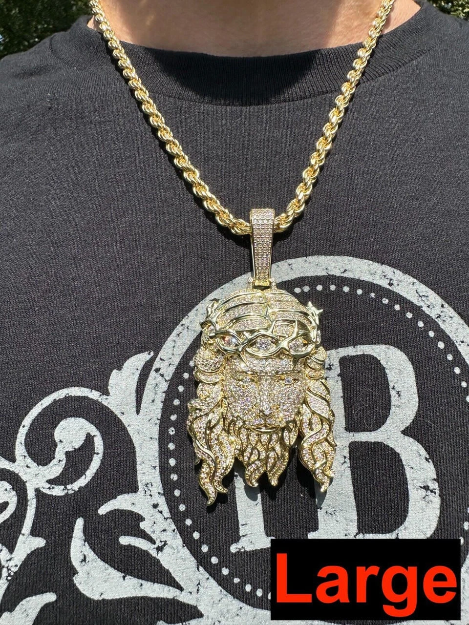 MOISSANITE Solid 10k Yellow Gold HEAVY Iced Jesus Piece Pendant Necklace 2 Sizes 6 MOISSANITE Solid 10k Yellow Gold HEAVY Iced Jesus Piece Pendant Necklace 2 Sizes - Image 4