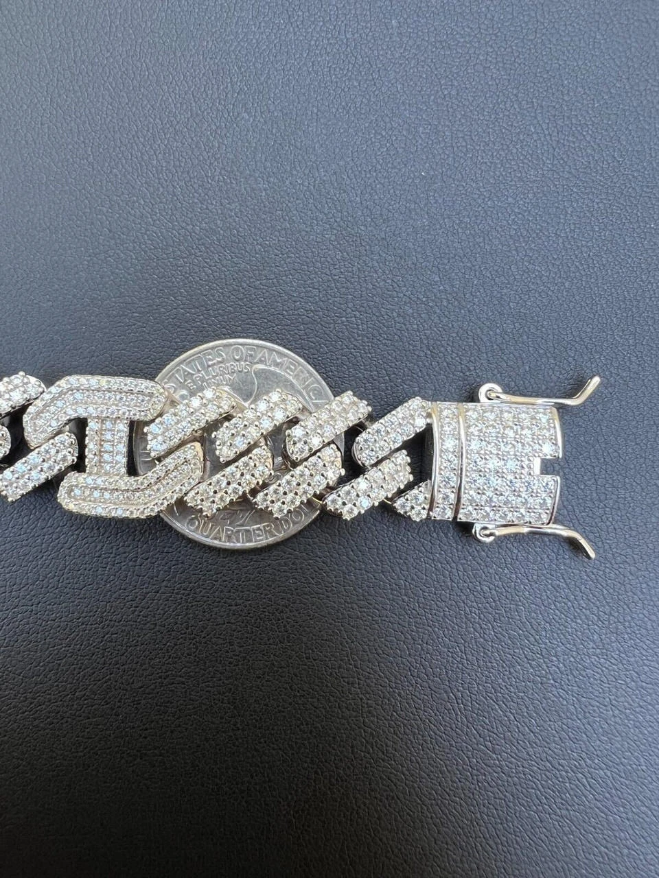 MOISSANITE Solid 925 Silver Mens 15mm Figarucci Gucci Link Prong Cuban Bracelet 8 MOISSANITE Solid 925 Silver Mens 15mm Figarucci Gucci Link Prong Cuban Bracelet - Image 6