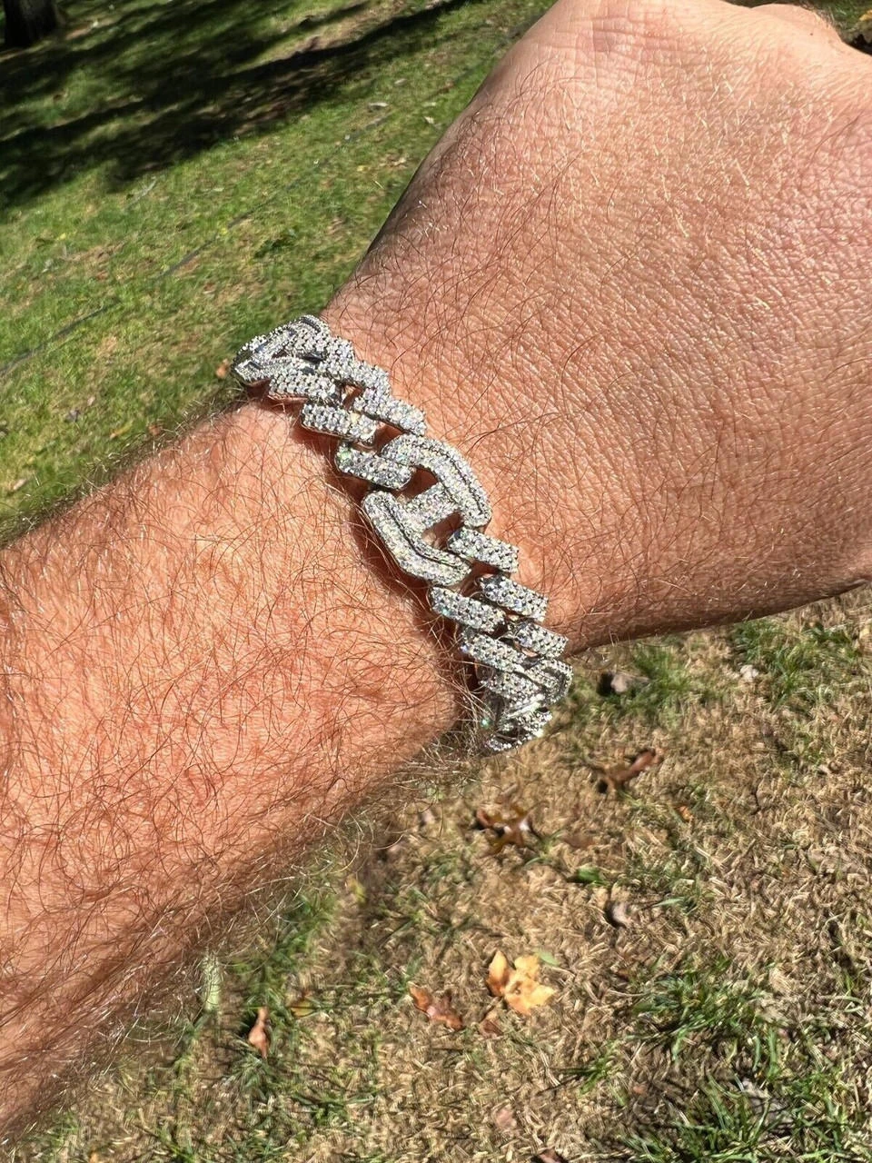 MOISSANITE Solid 925 Silver Mens 15mm Figarucci Gucci Link Prong Cuban Bracelet 4 MOISSANITE Solid 925 Silver Mens 15mm Figarucci Gucci Link Prong Cuban Bracelet - Image 2