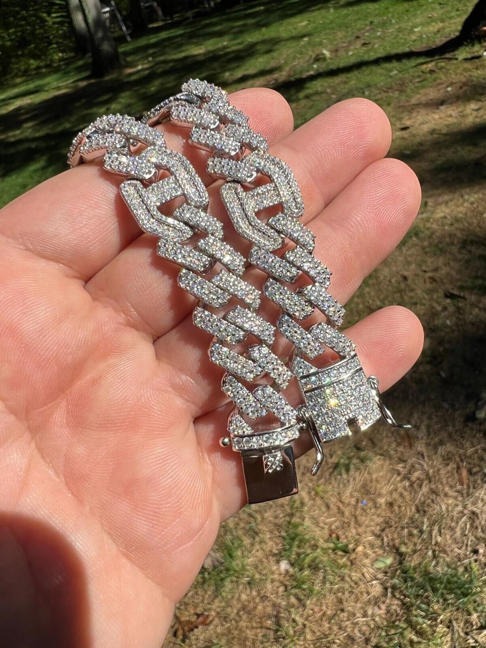 MOISSANITE Solid 925 Silver Mens 15mm Figarucci Gucci Link Prong Cuban Bracelet 13 MOISSANITE Solid 925 Silver Mens 15mm Figarucci Gucci Link Prong Cuban Bracelet - Image 11