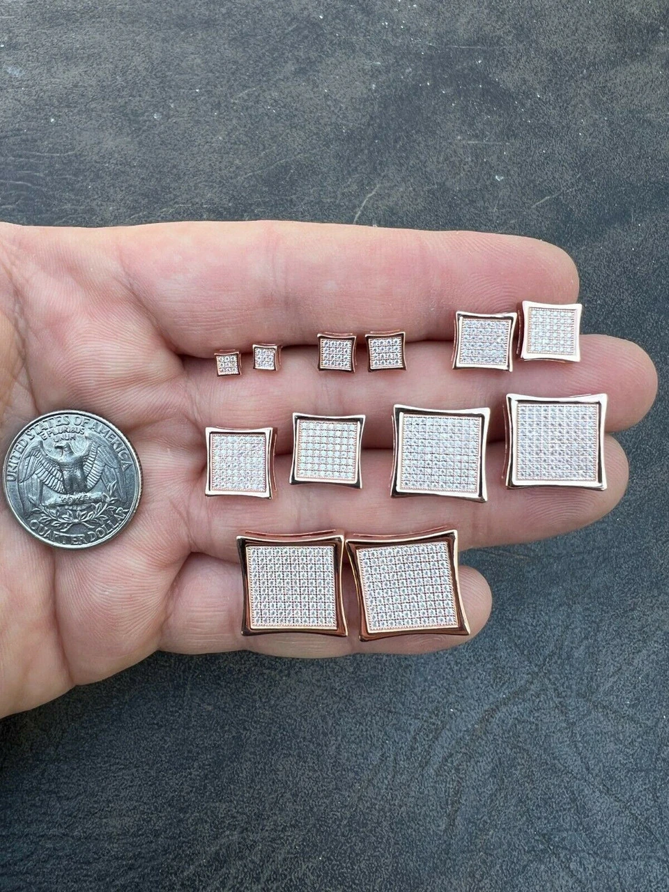 Moissanite Square Kite Earrings Pass Diamond Test 4mm-18mm 14k Rose Gold Vermeil 5 Moissanite Square Kite Earrings Pass Diamond Test 4mm-18mm 14k Rose Gold Vermeil - Image 3